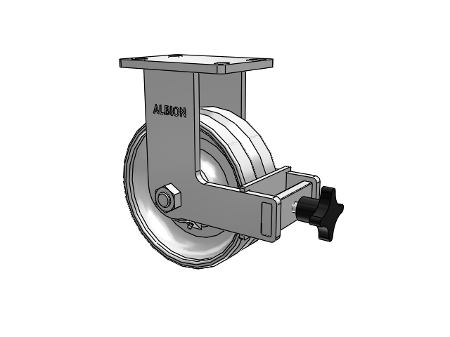 410 Series Top Plate Rigid Caster with 8 x 3 Clear Coat Enamel VF - Drop-Forged Steel V-Groove Wheel and Face Brake