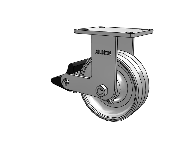 410 Series Top Plate Rigid Caster with 8 x 3 Clear Coat Enamel VF - Drop-Forged Steel V-Groove Wheel and Poly Lock Integrated Brake
