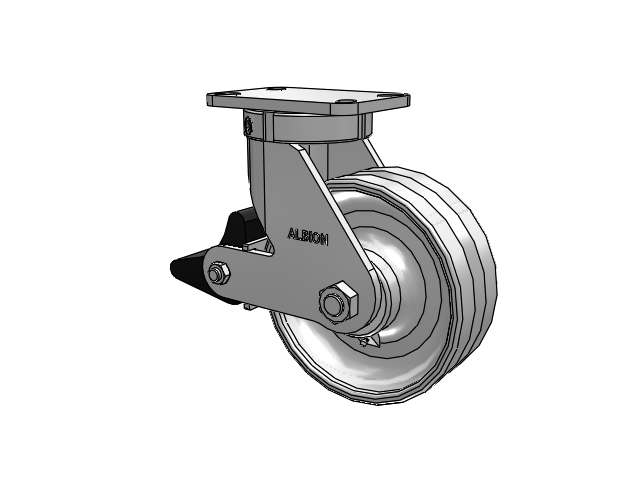 410 Series Top Plate Swivel Caster with 8 x 3 Clear Coat Enamel VF - Drop-Forged Steel V-Groove Wheel and Poly Lock Integrated Brake