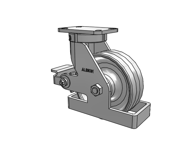 410 Series Top Plate Swivel Caster with 8 x 3 Clear Coat Enamel VF - Drop-Forged Steel V-Groove Wheel and Poly Cam Brake
