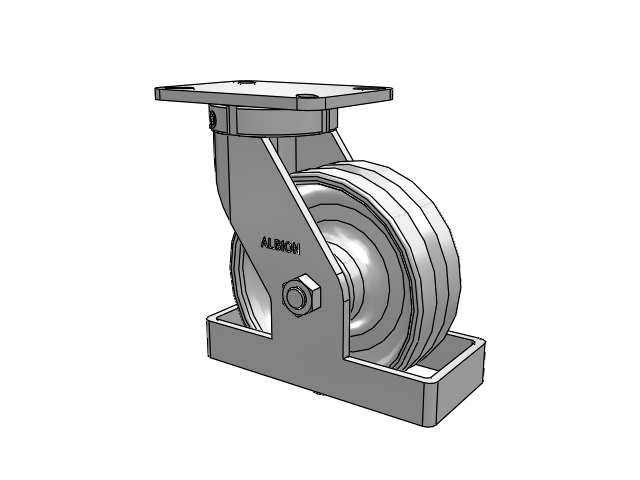 410 Series Top Plate Swivel Caster with 8 x 3 Clear Coat Enamel VF - Drop-Forged Steel V-Groove Wheel