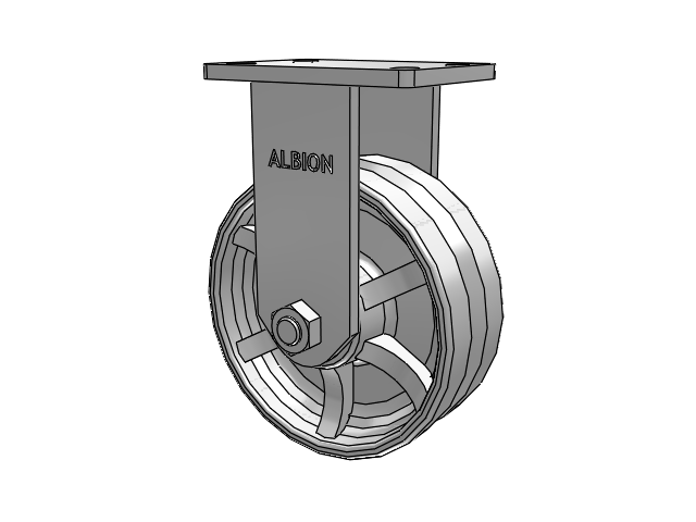 410 Series Top Plate Rigid Caster with 8 x 3 Silver Enamel Paint VG - Cast Iron V-Groove Wheel