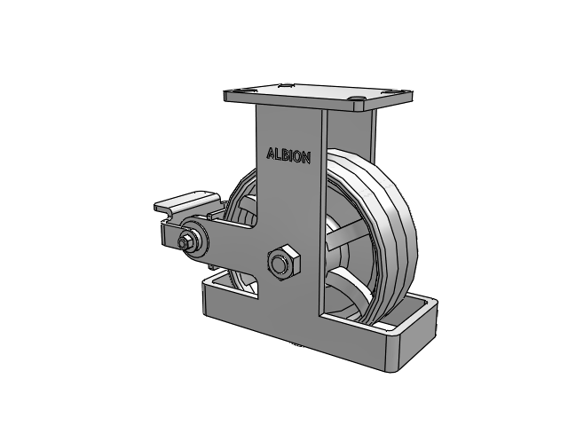 410 Series Top Plate Rigid Caster with 8 x 3 Silver Enamel Paint VG - Cast Iron V-Groove Wheel and Poly Cam Brake
