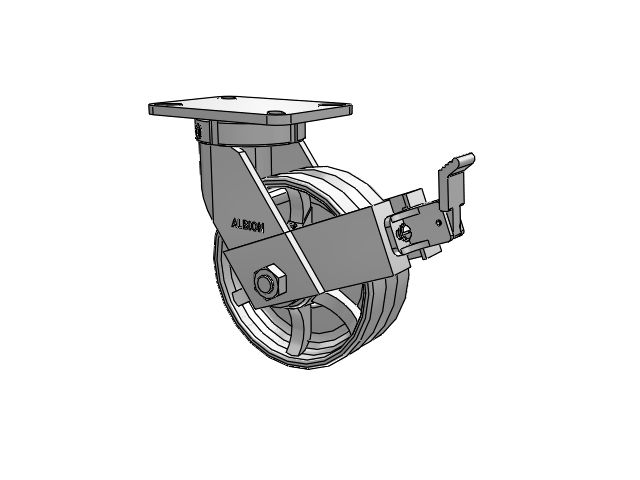 410 Series Top Plate Swivel Caster with 8 x 3 Silver Enamel Paint VG - Cast Iron V-Groove Wheel and Face Brake