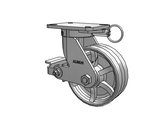 410 Series Top Plate Swivel Caster with 8 x 3 Silver Enamel Paint VG - Cast Iron V-Groove Wheel and Poly Cam Brake