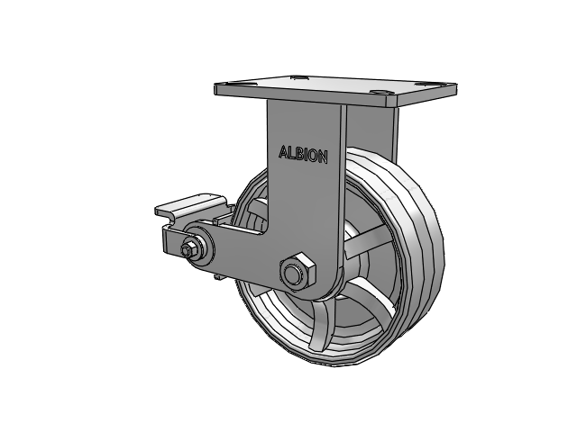 410 Series Top Plate Rigid Caster with 8 x 3 Silver Enamel Paint VG - Cast Iron V-Groove Wheel and Poly Cam Brake