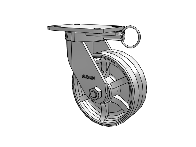 410 Series Top Plate Swivel Caster with 8 x 3 Silver Enamel Paint VG - Cast Iron V-Groove Wheel