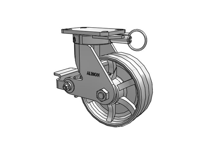 410 Series Top Plate Swivel Caster with 8 x 3 Silver Enamel Paint VG - Cast Iron V-Groove Wheel and Poly Cam Brake