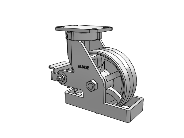410 Series Top Plate Swivel Caster with 8 x 3 Silver Enamel Paint VG - Cast Iron V-Groove Wheel and Poly Cam Brake