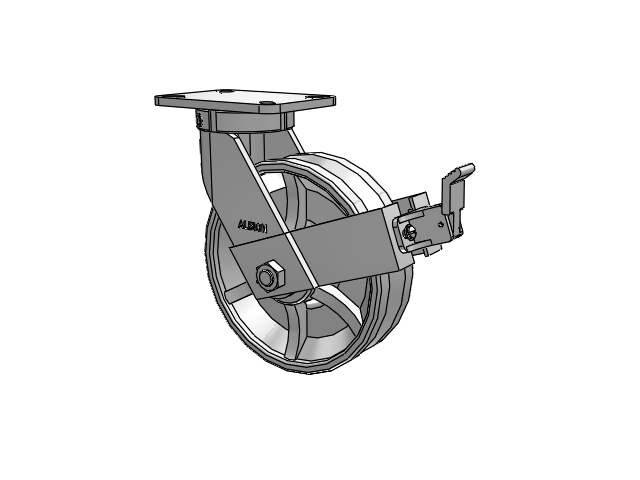 410 Series Top Plate Swivel Caster with 10 x 3 Silver Enamel Paint VG - Cast Iron V-Groove Wheel and Face Brake