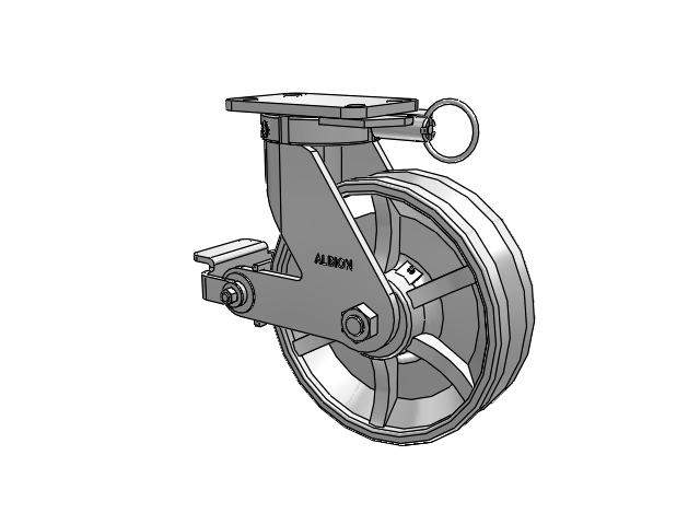 410 Series Top Plate Swivel Caster with 10 x 3 Silver Enamel Paint VG - Cast Iron V-Groove Wheel and Poly Cam Brake