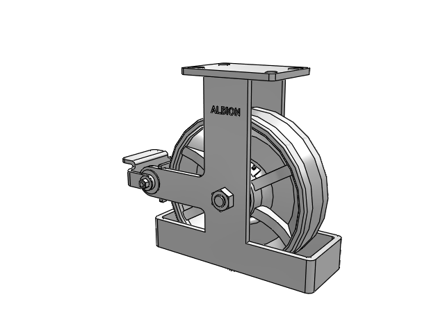 410 Series Top Plate Rigid Caster with 10 x 3 Silver Enamel Paint VG - Cast Iron V-Groove Wheel and Poly Cam Brake