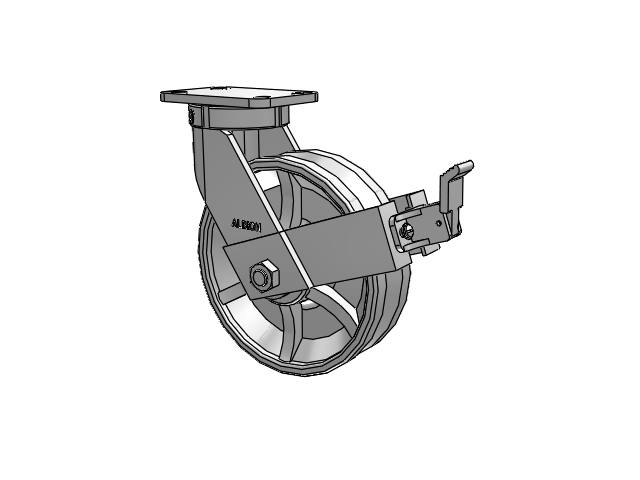 410 Series Top Plate Swivel Caster with 10 x 3 Silver Enamel Paint VG - Cast Iron V-Groove Wheel and Face Brake