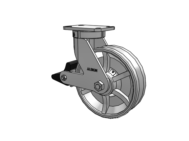 410 Series Top Plate Swivel Caster with 10 x 3 Silver Enamel Paint VG - Cast Iron V-Groove Wheel and Poly Lock Integrated Brake