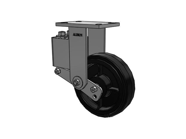 42 Series Top Plate Rigid Caster with 8 x 2.5 Black Tread on Black Enamel Core MR - Moldon Rubber (Cast Iron Core) Wheel