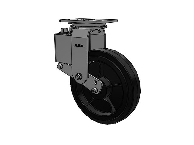 42 Series Top Plate Swivel Caster with 10 x 2.5 Black Tread on Black Enamel Core MR - Moldon Rubber (Cast Iron Core) Wheel