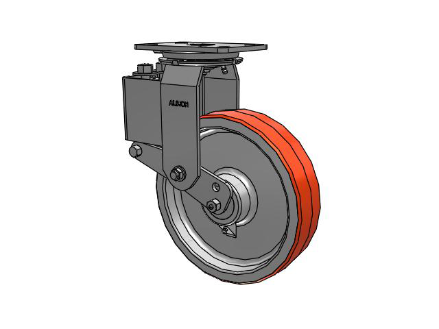 42 Series Top Plate Swivel Caster with 10 x 2.5 Red-Orange Tread on Cast Iron Core PY - Polyurethane (Cast Iron Core) Wheel