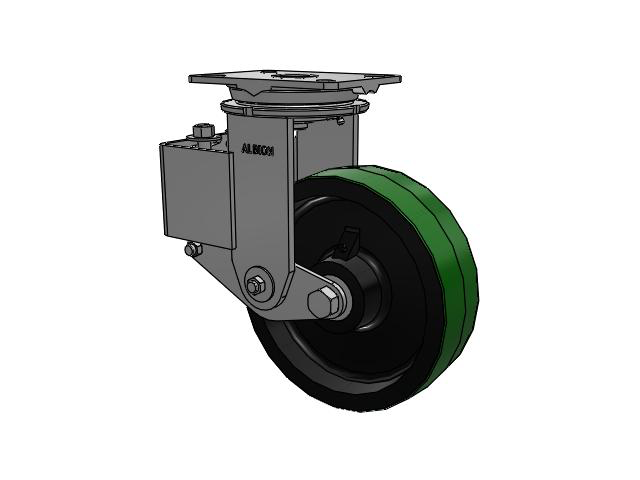 Roulette pivotante à plaque supérieure de la série 44, avec bande de roulement verte de 10 x 3 sur noyau en fonte noire PY - Roue en polyuréthane (noyau en fonte)
