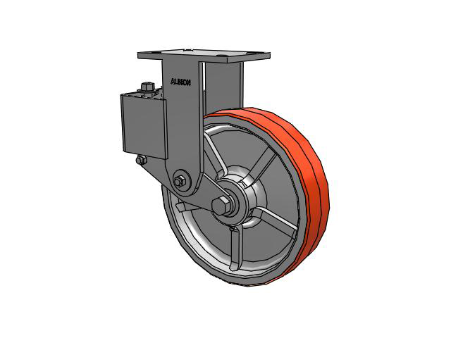 44 Series Top Plate Rigid Caster with 12 x 3 Red-Orange Tread on Cast Iron Core PY - Polyurethane (Cast Iron Core) Wheel