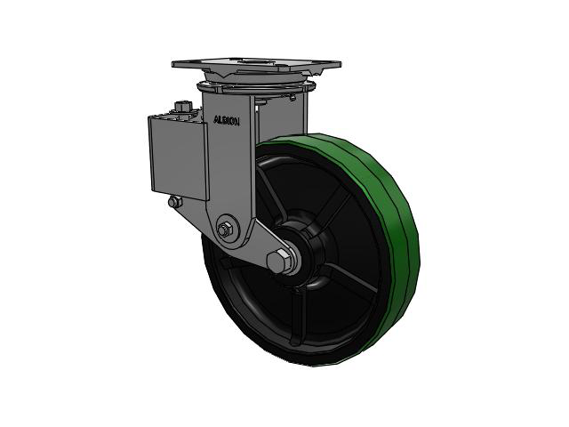 44 Series Top Plate Swivel Caster with 12 x 3 Green Tread on Black Cast Iron Core PY - Polyurethane (Cast Iron Core) Wheel