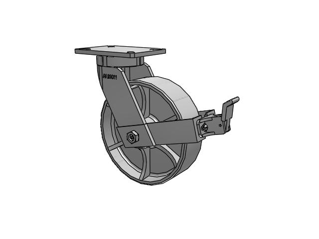 470 Series Top Plate Swivel Caster with 10 x 3 Grey Enamel CA - Cast Iron Wheel and Face Brake