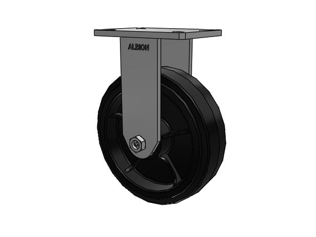 470 Series Top Plate Rigid Caster with 10 x 3 Black Tread on Black Enamel Core MR - Moldon Rubber (Cast Iron Core) Wheel