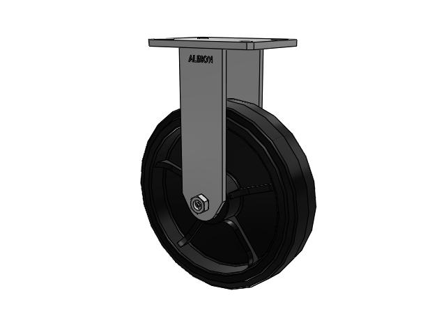 470 Series Top Plate Rigid Caster with 12 x 3 Black Tread on Black Enamel Core MR - Moldon Rubber (Cast Iron Core) Wheel
