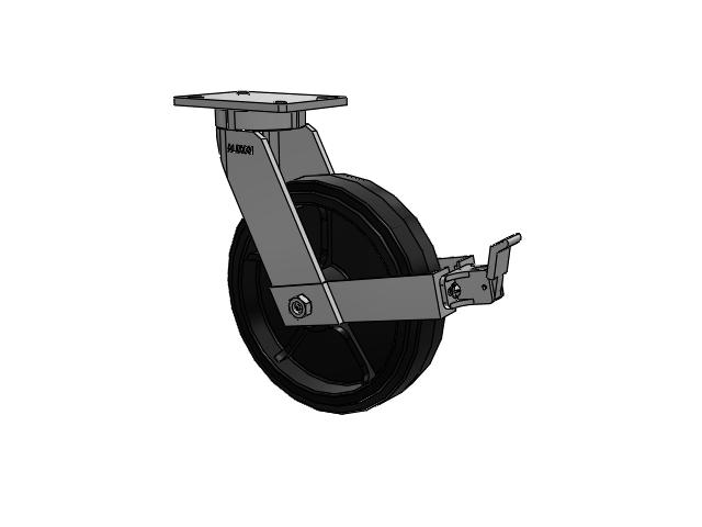 470 Series Top Plate Swivel Caster with 12 x 3 Black Tread on Black Enamel Core MR - Moldon Rubber (Cast Iron Core) Wheel and Face Brake