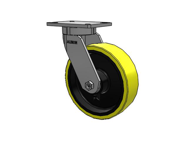 470 Series Top Plate Swivel Caster with 10 x 3 Yellow Tread on Black Cast Iron Core PF - Polyurethane (Heavy Duty Cast Iron Core) Wheel