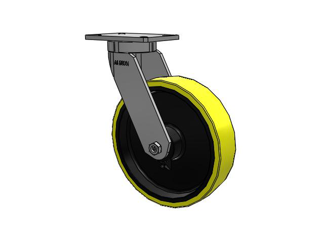 470 Series Top Plate Swivel Caster with 12 x 3 Yellow Tread on Black Cast Iron Core PF - Polyurethane (Heavy Duty Cast Iron Core) Wheel
