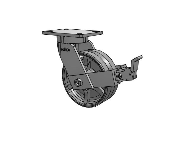 470 Series Top Plate Swivel Caster with 8 x 3 Silver Enamel Paint VG - Cast Iron V-Groove Wheel and Face Brake