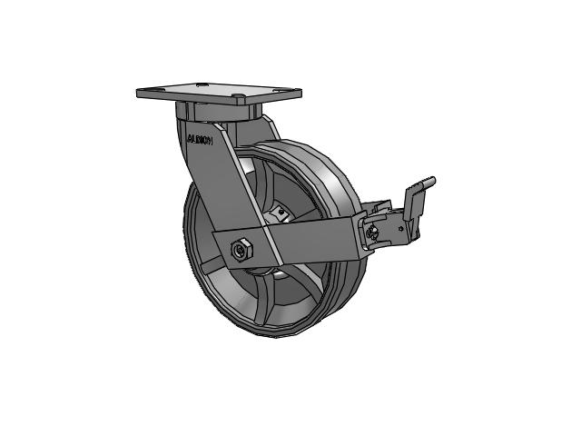 470 Series Top Plate Swivel Caster with 10 x 3 Silver Enamel Paint VG - Cast Iron V-Groove Wheel and Face Brake