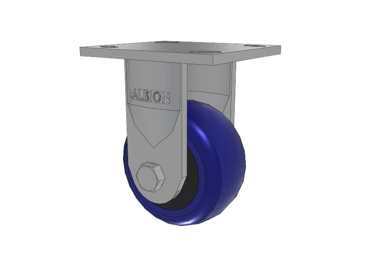 16 Series Top Plate Rigid Caster with 4 x 2 Blue Tread on Grey Polypropylene Core EG - Eagle Polyurethane (Polypropylene Core) Wheel