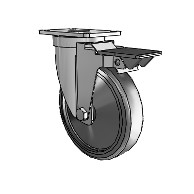 30 Series Top Plate Zinc Swivel Caster with 5 x 1.25 Cushion Rubber (Conductive) Wheel and PosiLoc Brake