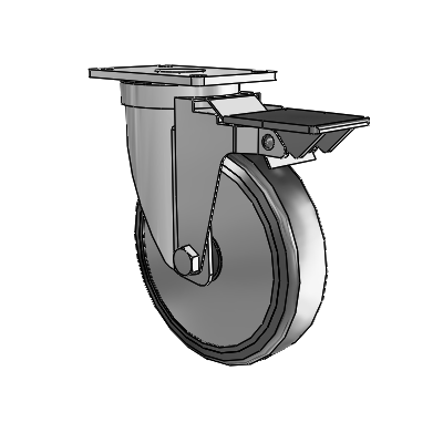 30 Series Top Plate Zinc Swivel Caster with 5 x 1.25 Cushion Rubber (+ Side Plates) Wheel and PosiLoc Brake