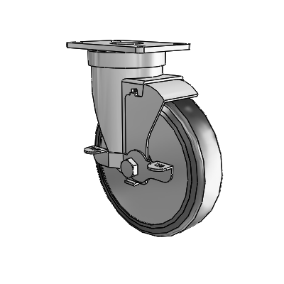 30 Series Top Plate Zinc Swivel Caster with 5 x 1.25 Cushion Rubber (+ Side Plates) Wheel and VertiLoc Brake