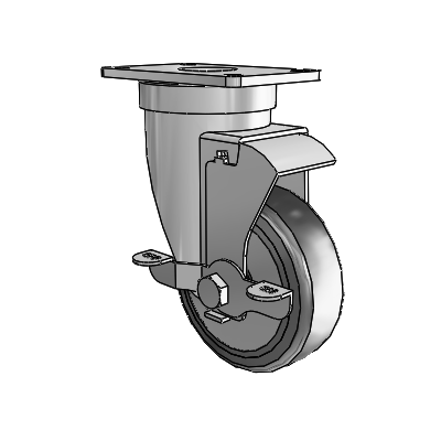 30 Series Top Plate Zinc Swivel Caster with 5 x 1.25 Hard Rubber (+ Side Plates) Wheel and VertiLoc Brake