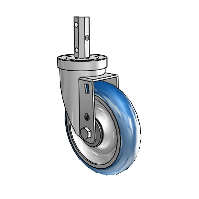 30 Series Octagon Stem Zinc Swivel Caster with 5 x 1.25 PolyLoc (Blue) Wheel
