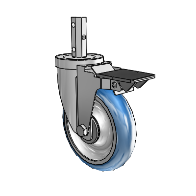 30 Series Octagon Stem Zinc Swivel Caster with 5 x 1.25 PolyLoc (Blue) Wheel and PosiLoc Brake