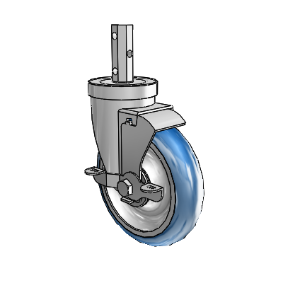 30 Series Octagon Stem Zinc Swivel Caster with 5 x 1.25 PolyLoc (Blue) Wheel and VertiLoc Brake