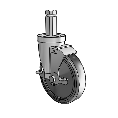 30 Series Square Stem Zinc Swivel Caster with 5 x 1.25 Hard Rubber Wheel and VertiLoc Brake