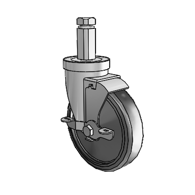 30 Series Square Stem Zinc Swivel Caster with 5 x 1.25 Hard Rubber Wheel and VertiLoc Brake
