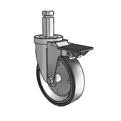 30 Series Square Stem Zinc Swivel Caster with 5 x 1.25 Welded Disc Polyurethane Wheel and PosiLoc Brake