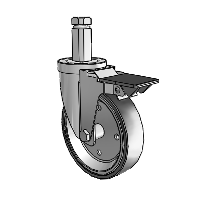 30 Series Square Stem Zinc Swivel Caster with 5 x 1.25 Welded Disc Polyurethane Wheel and PosiLoc Brake
