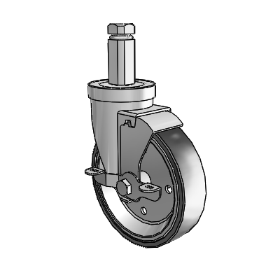30 Series Square Stem Zinc Swivel Caster with 5 x 1.25 Welded Disc Polyurethane Wheel and VertiLoc Brake