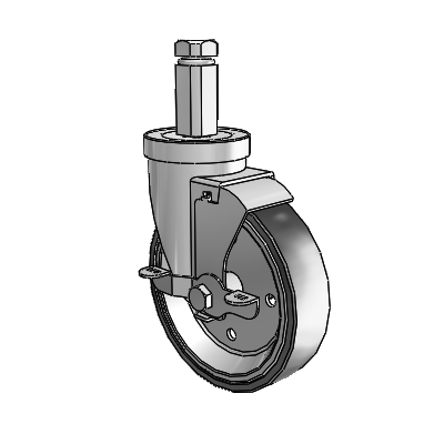 30 Series Square Stem Zinc Swivel Caster with 5 x 1.25 Welded Disc Polyurethane Wheel and VertiLoc Brake