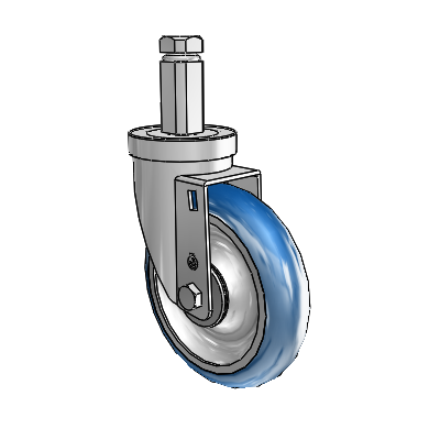 30 Series Square Stem Zinc Swivel Caster with 5 x 1.25 PolyLoc (Blue) Wheel