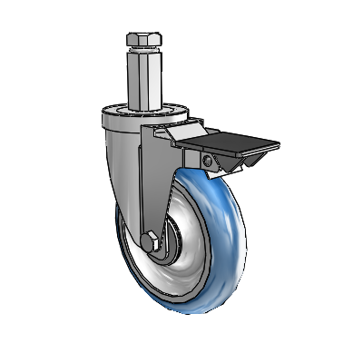 30 Series Square Stem Zinc Swivel Caster with 5 x 1.25 PolyLoc (Blue) Wheel and PosiLoc Brake