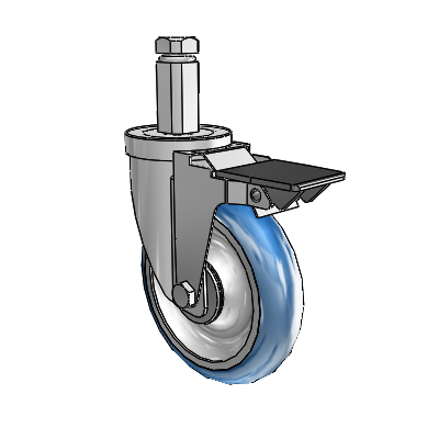 30 Series Square Stem Zinc Swivel Caster with 5 x 1.25 PolyLoc (Blue) Wheel and PosiLoc Brake