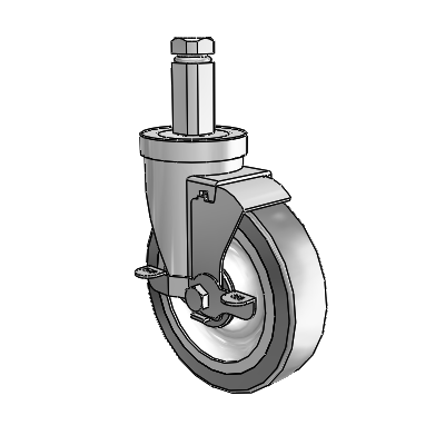 30 Series Square Stem Zinc Swivel Caster with 5 x 1.25 Advantage TPR (Flat) Wheel and VertiLoc Brake